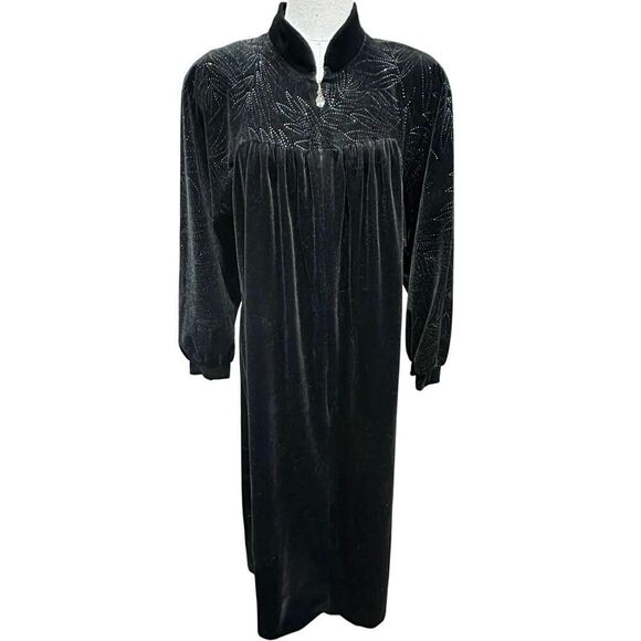 Vintage Komar USA SZ Medium Whimsigoth Black Velvet Velour Sparkle Long Zip Robe - Picture 1 of 16